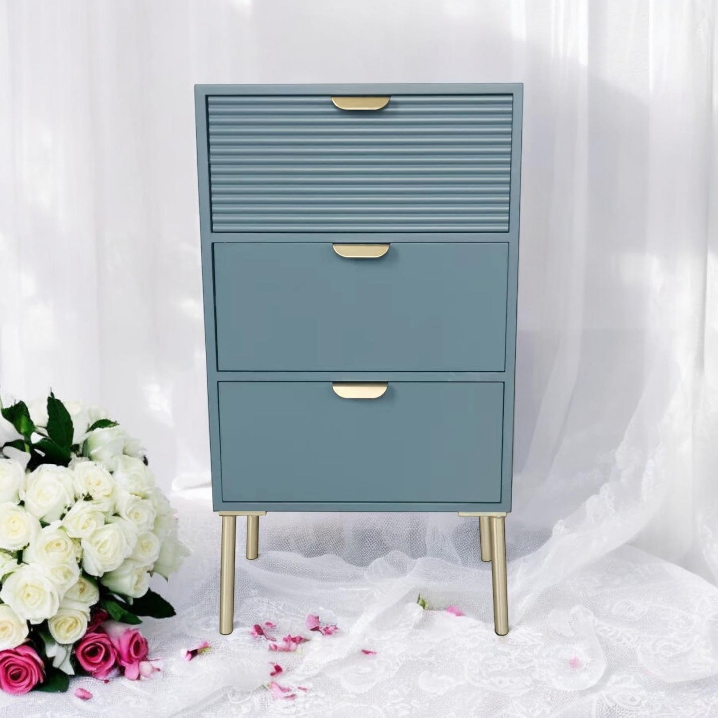 75CM BLUE WOODEN 3 DRAWER CHEST OF DRAWER