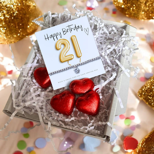 Aye Do Gifts 21st Birthday Cubic Zirconia Silver Bracelet & Gold Balloons Mini Gift Hamper