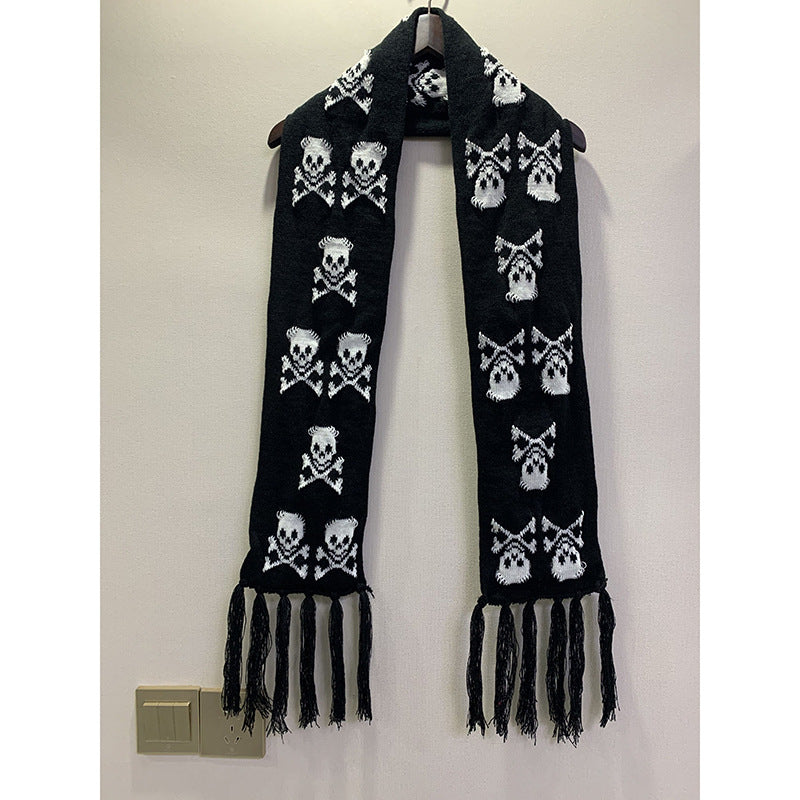 Thickened Thermal Knitted Scarf With Skull Design