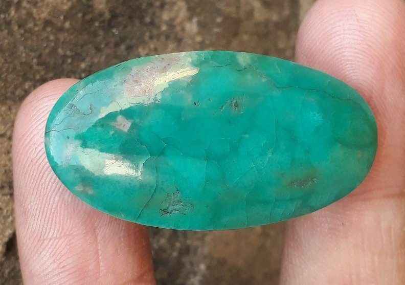 43ct Morenci Turquoise - Natural Green Matrix Turquoise - Shajri Feroza - Dimension - 41x22mm