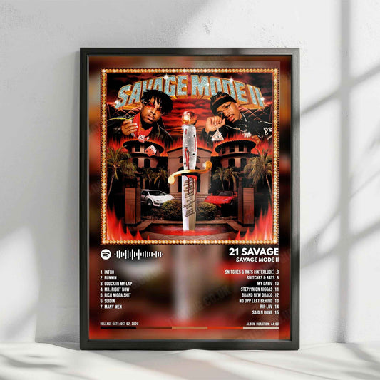 21 Savage "Savage Mode II" Album Cover Poster - with Complete Tracklist
