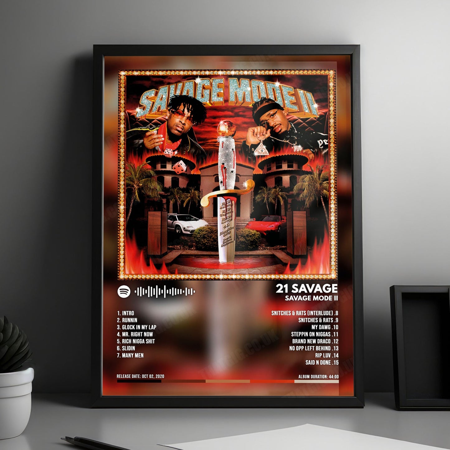 21 Savage "Savage Mode II" Album Cover Poster - with Complete Tracklist