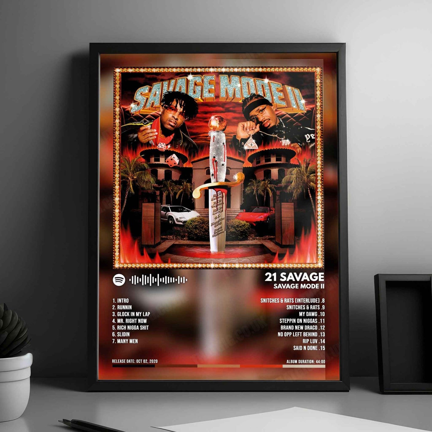 21 Savage "Savage Mode II" Album Cover Poster - with Complete Tracklist