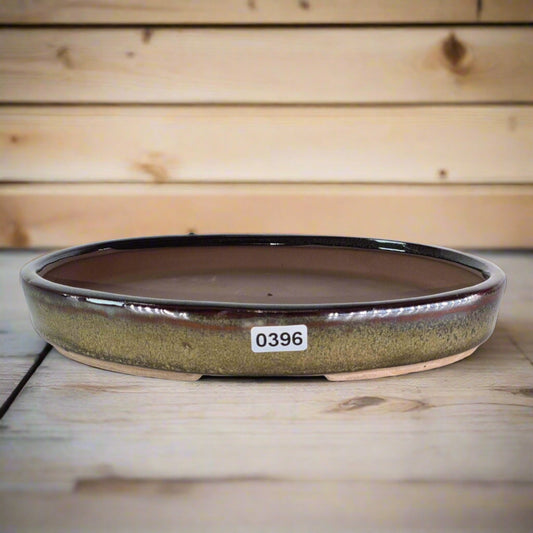 21cm Glazed Bonsai Pot | Oval | 21cm x 16cm x 3cm | Green