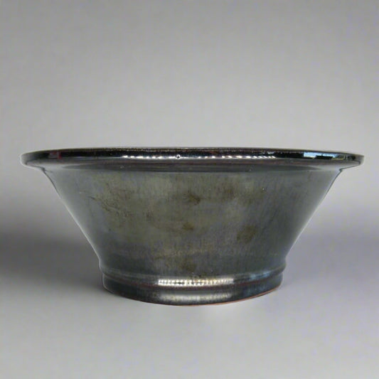 12cm Glazed Bonsai Pot | Round | 12cm x 5cm | Black / Silver