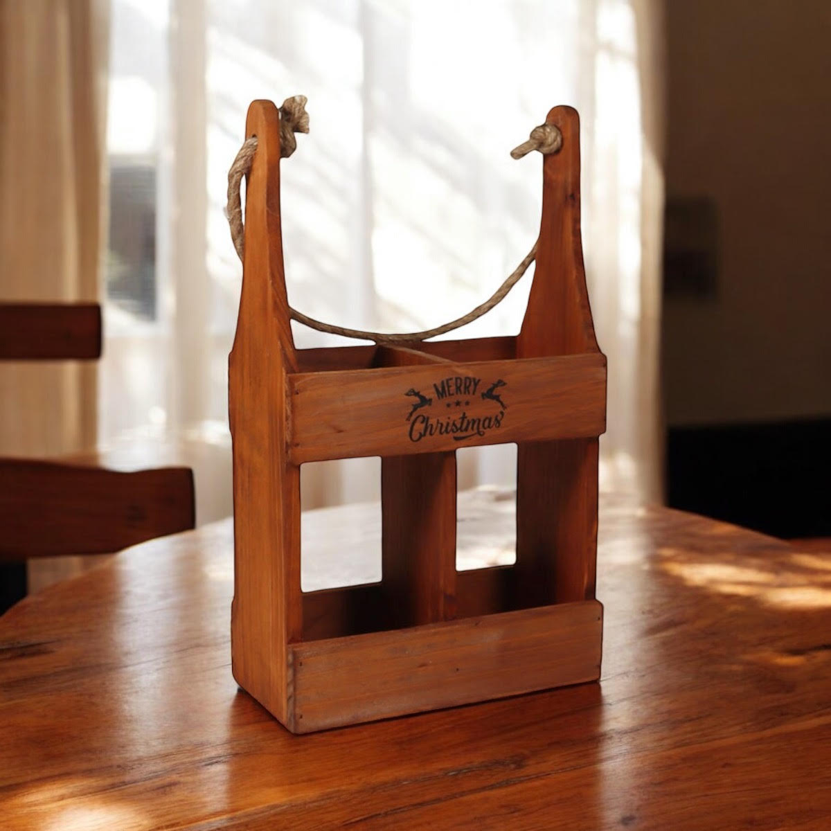 39CM WOODEN 2 BOTTLE WINE HOLDER