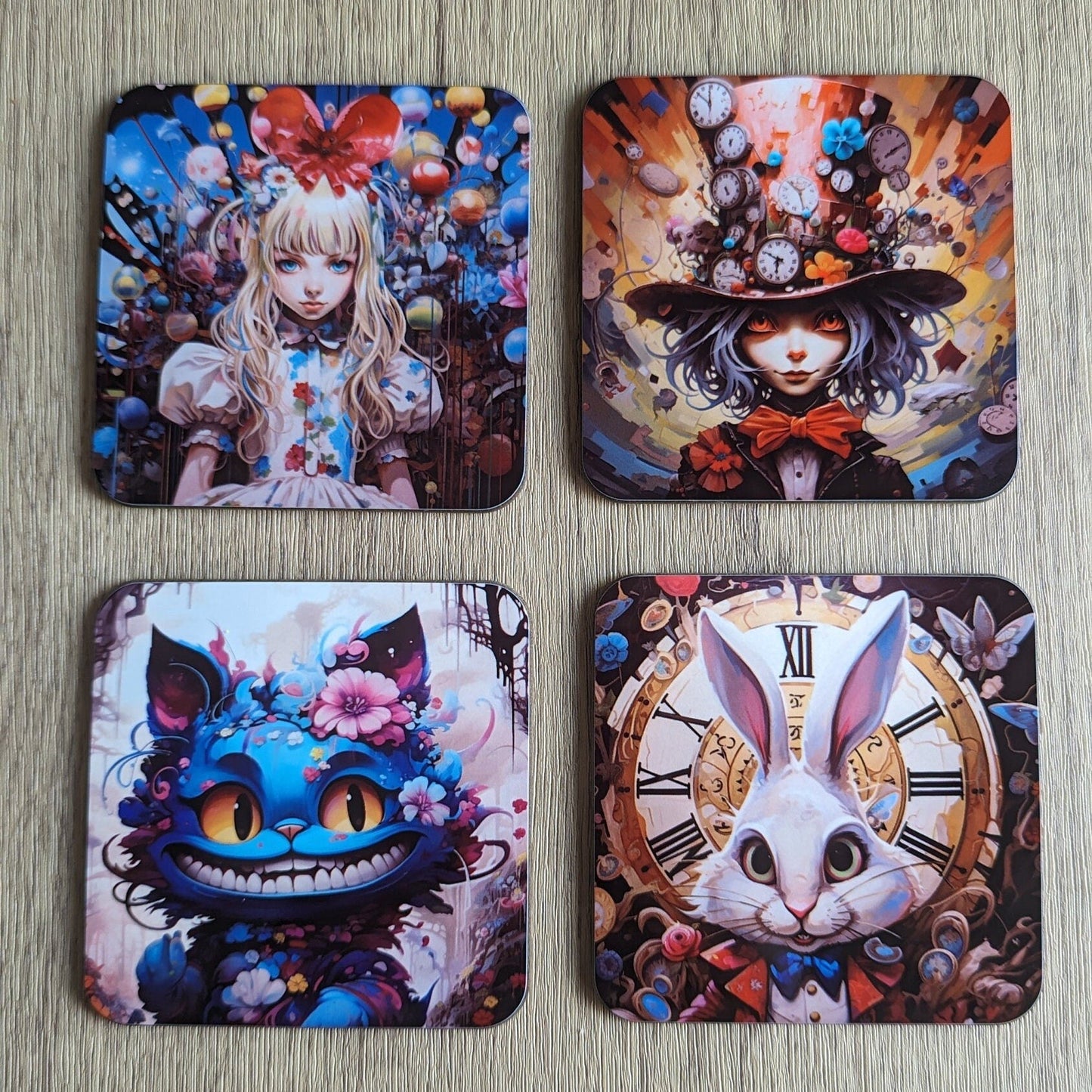 Alice in wonderland | Set of 4 modern interpretive character square coasters