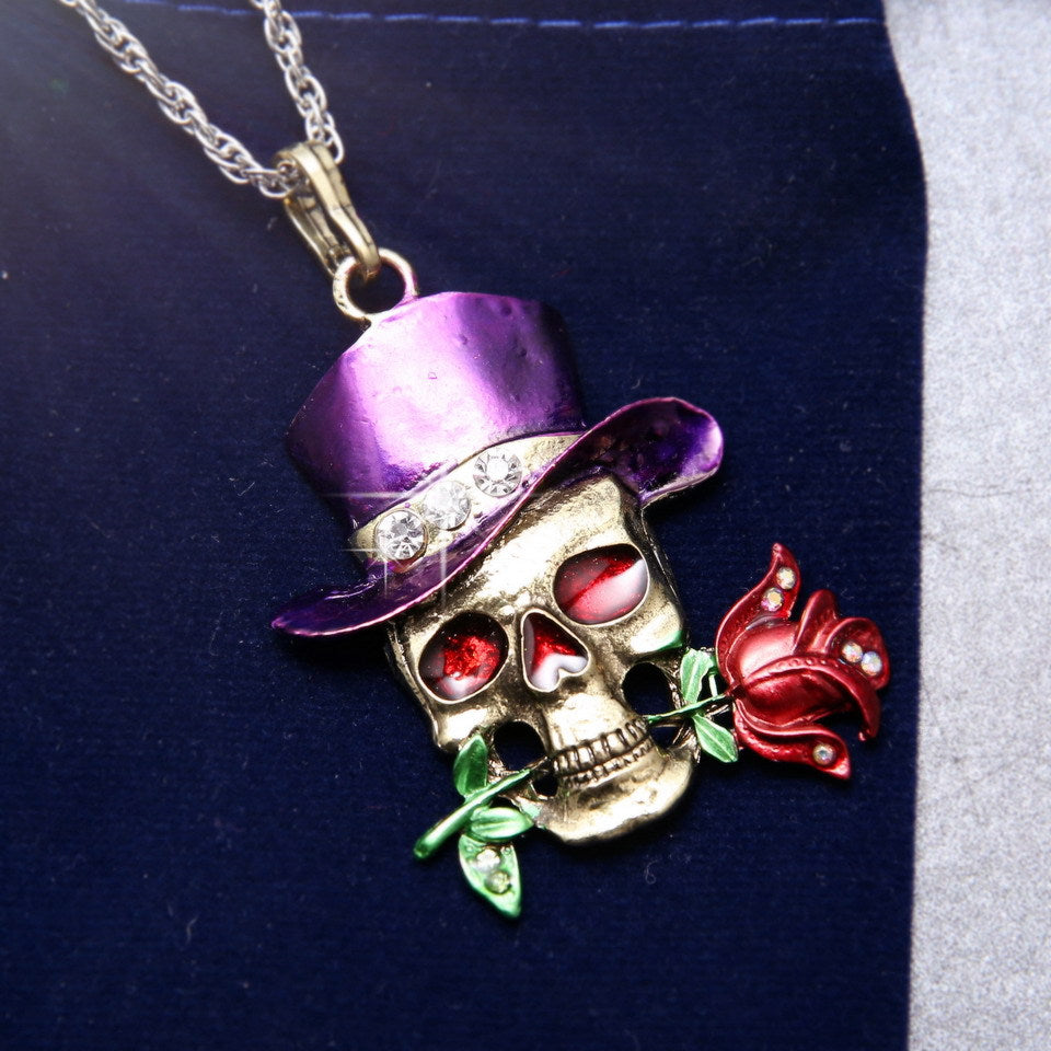 Vintage diamond-studded skull necklace