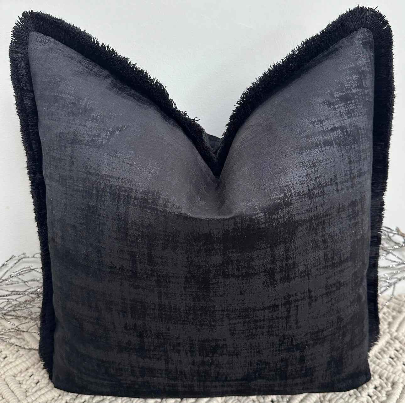 The Couture Cushion - The Black Dolce Fringed In Black - Style No. 134