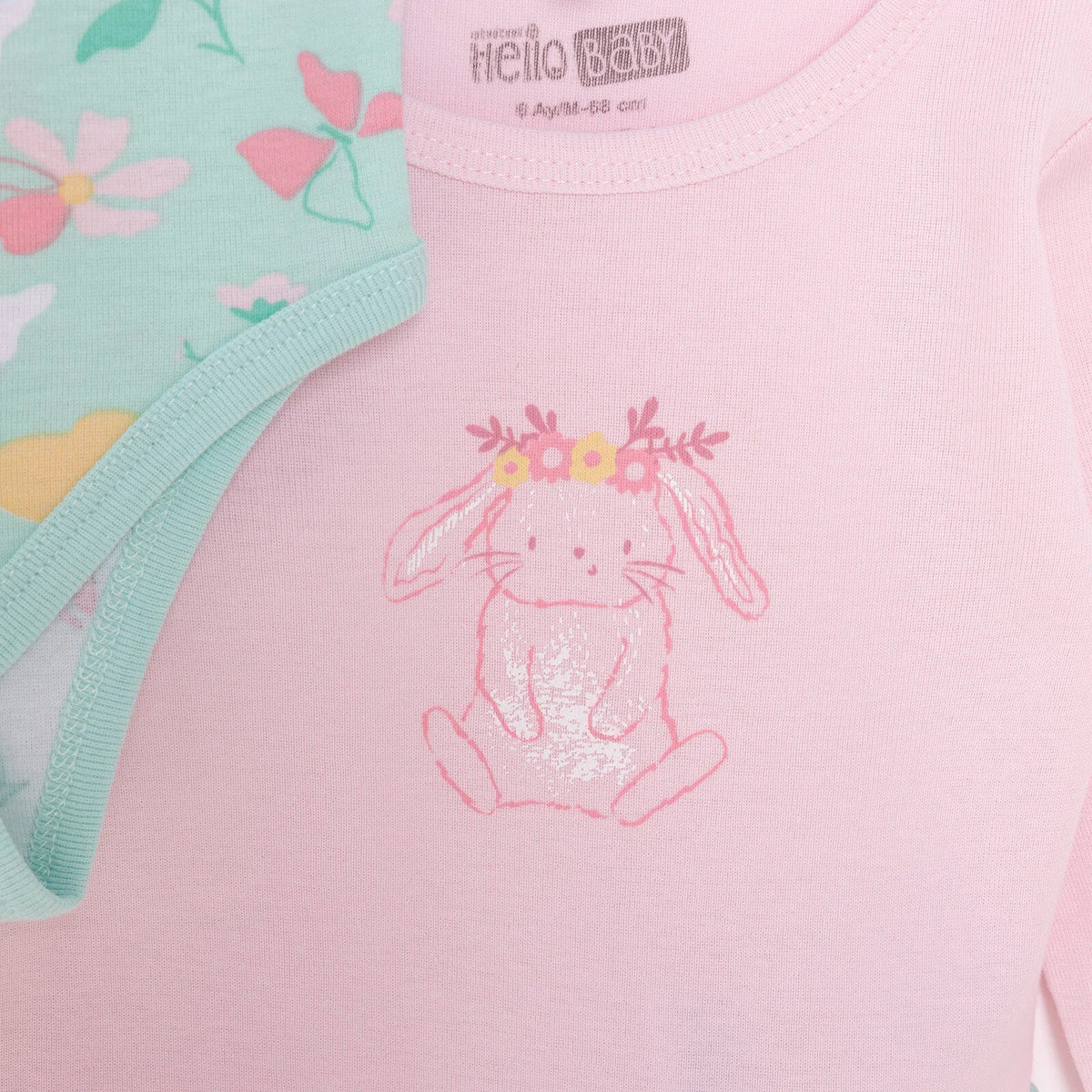 HelloBaby 2 Pack Floral & Bunny Print Long Sleeve Baby Bodysuits (3 Months to 3 Years)