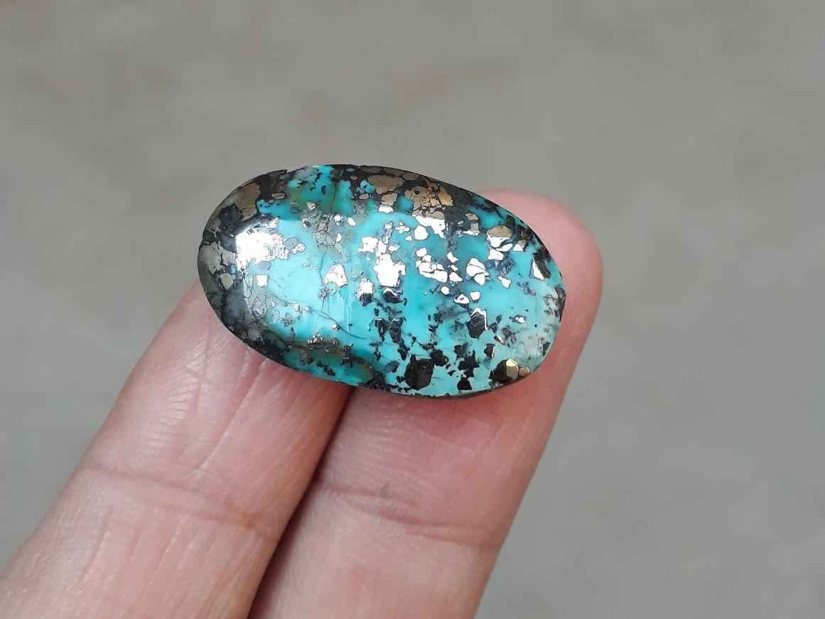 Natural Turquoise with Pyrite - Blue Matrix Turquoise - Shajri Feroza-  33ct-26x15mm