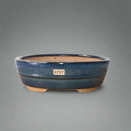 22cm Glazed Bonsai Pot | Oval | 22cm x 16cm x 7cm | Blue