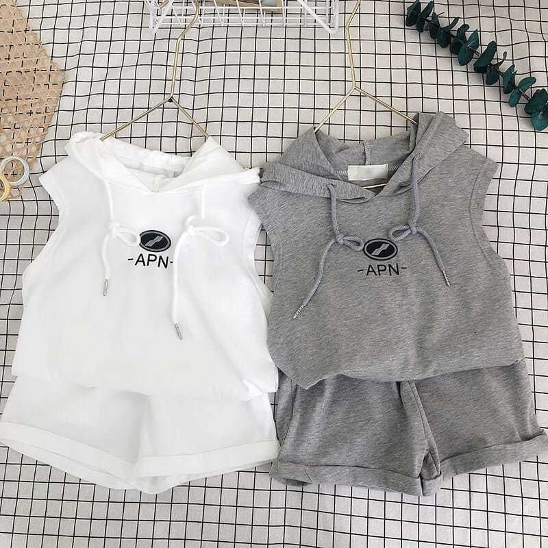 Summer Suit Korean Style Cotton Sleeveless Hooded Shorts Two-Piece Girl Western Style Suit