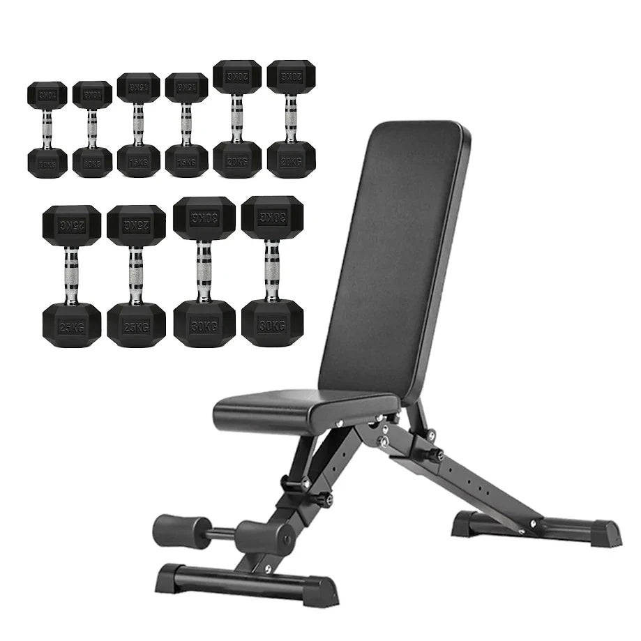 Hex Dumbbells 5 Tier Rack with or without Weights & Bench – Vertical Dumbbell Storage Stand for Home Gym