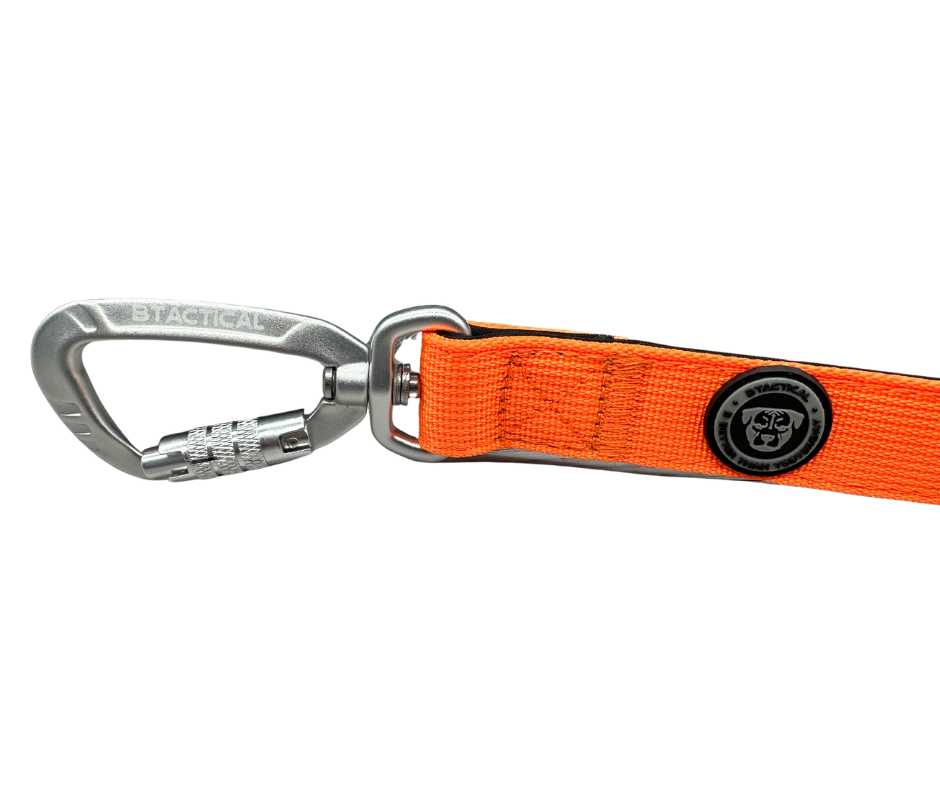 BTactical™ Extra-Strong Nylon Carabiner Clip Dog Lead | Citrus Orange