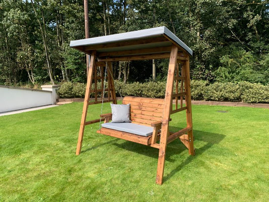 Charles Taylor Trading Dorset Two Seat Swing Grey With Grey Cushion Brown