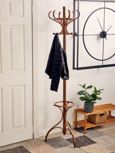 Kennedy Walnut Finish Birch wood Coat Stand | Free Standing & Solid Wood