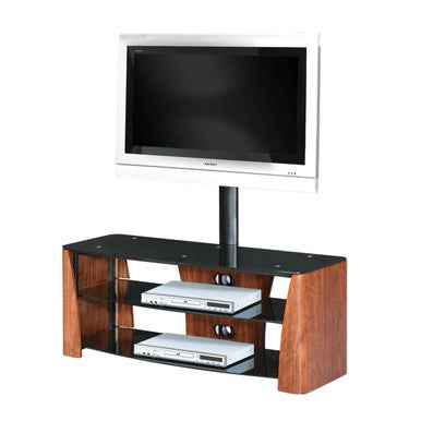 3 Tier Walnut Black Glass Finish Media Unit