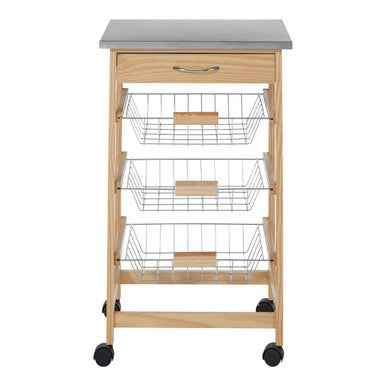 Harlow Glenn 3 Wire Baskets Pinewood Kitchen Trolley