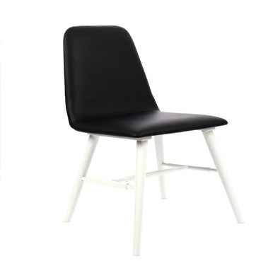 Cassy Black Leather Effect Dining Chair With White Legs