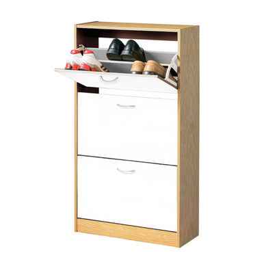 Quinn White And Oak Veneer 3 Drawer Shoe Cupboard