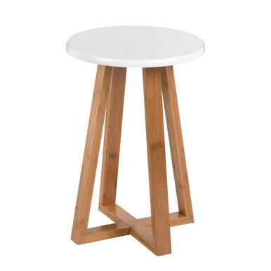Viborg White And Natural Bamboo Round Stool