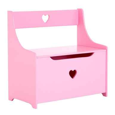 Kids Pink Heart Design Storage Box And Seat