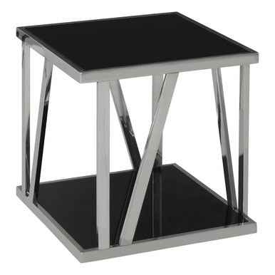 Ackley Silver Square Side Table With Black Glass