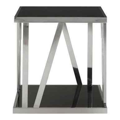 Ackley Silver Square Side Table With Black Glass