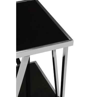 Ackley Silver Square Side Table With Black Glass