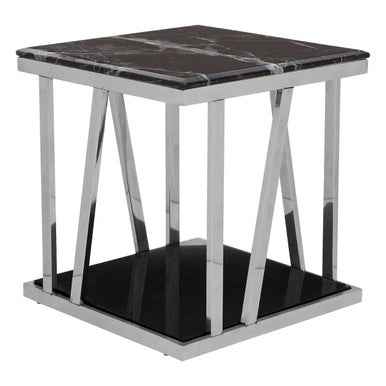 Ackley Silver Side Table With Black Marble Top