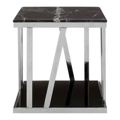 Ackley Silver Side Table With Black Marble Top