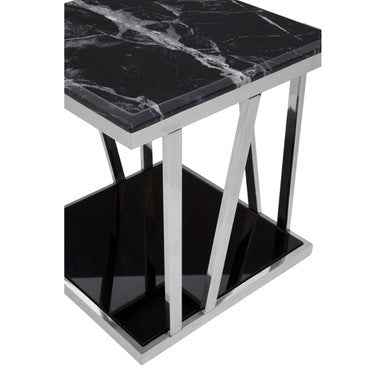 Ackley Silver Side Table With Black Marble Top