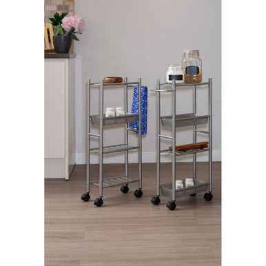 Dara 4 Tier Silver Metal Trolley with Basket