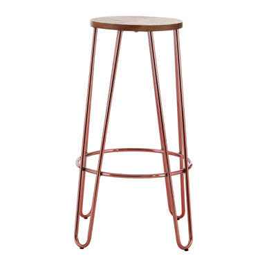 District Rose Gold Finish Wooden Top Bar Stool With Metal Legs