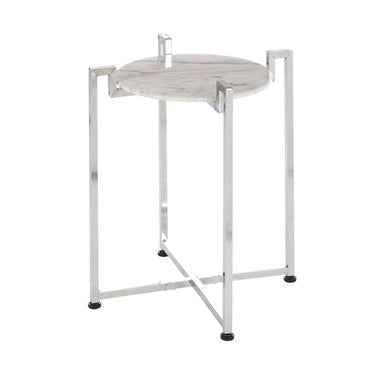 Cibal White Marble Side Table With Chrome Base