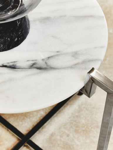 Cibal White Marble Side Table With Chrome Base