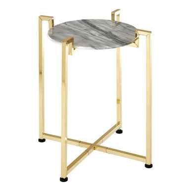 Cibal White Marble Side Table With Warm Gold Base