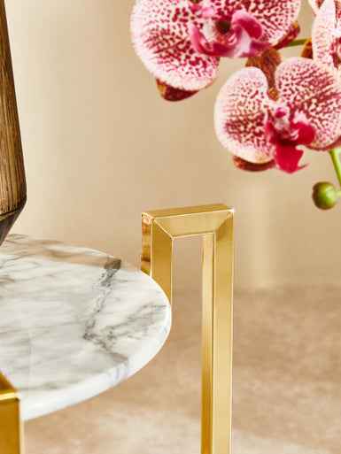 Cibal White Marble Side Table With Warm Gold Base
