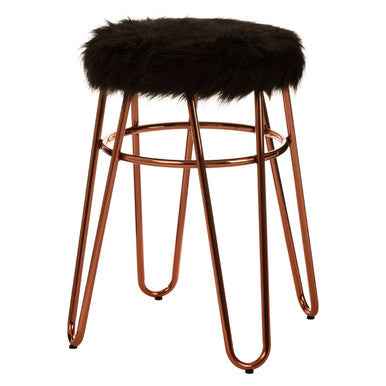 District Faux Fur Rose Gold Finish Stool