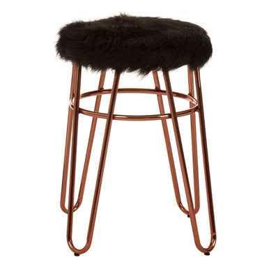 District Faux Fur Rose Gold Finish Stool
