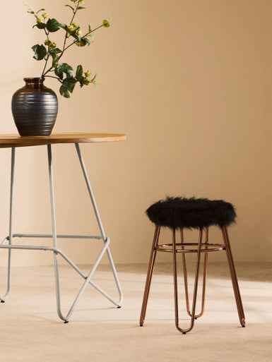 District Faux Fur Rose Gold Finish Stool