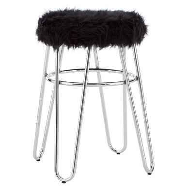 District Black Faux Fur Stool