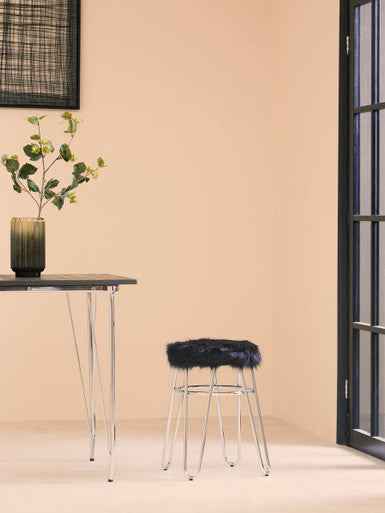District Black Faux Fur Stool