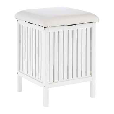 Salon White Bathroom Storage Stool with padded seat
