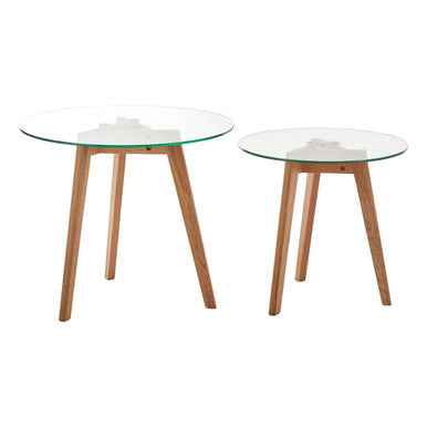 Nostra Set Of Two Glass Top Oak Wood Side Tables