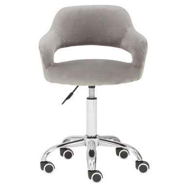 Fionna Grey Velvet Home Office Chair With Curved Back
