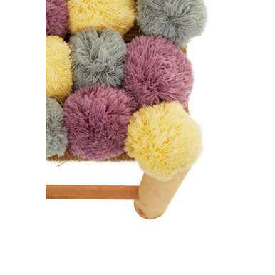 West Village Grey Beige And Pink Pom Pom Stool
