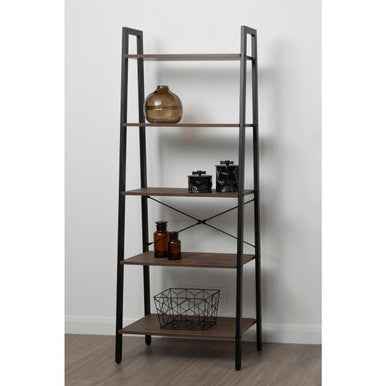 Bradbury Five Tier Dark Oak Veneer Ladder Shelf Unit