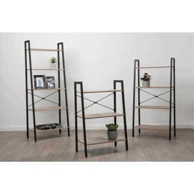 Bradbury Five Tier Grey Oak Veneer Ladder Shelf Unit